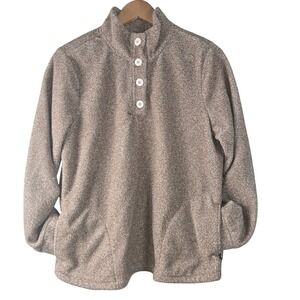 Eddie Bauer Womens Tan Marled Fleece Button Mock Neck Pullover Medium